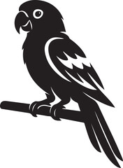 Parrot silhouette black white style, Elegant bird perched drawing