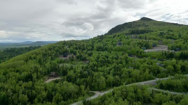 Lush Mountain Landscape Under Stormy Sky in Maine, drone 4K