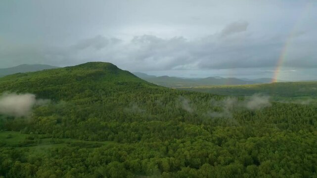 Lush Mountain Landscape Under Stormy Sky in Maine, drone 4K