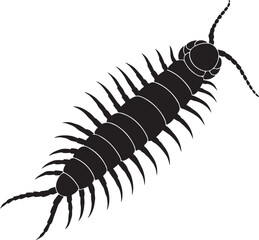Centipede top view vector silhouette on white background