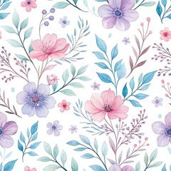Pastel Floral Seamless Watercolor Pattern white background