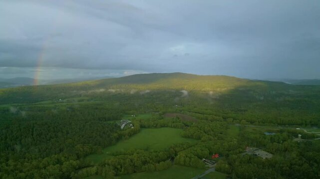 Lush Mountain Landscape Under Stormy Sky in Maine, drone 4K
