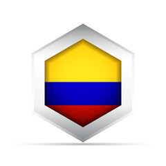 Colombia Flag Icon – 3D Hexagon Vector with Yellow, Blue, and Red Stripes
