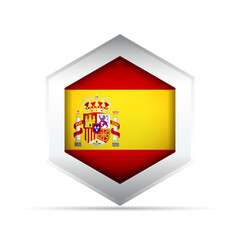 Spain Flag in Hexagon Shape – 3D-Style Vector Icon with National Coat of Arms