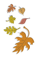 Vector illustration of colorful autumn leaves falling, symbolizing change, nature, the beauty of the season. Ideal for seasonal design, decoration, environmental themes and nostalgic or poetic visuals