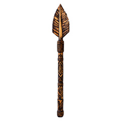 A Wooden Arrow with Burned Tribal Patterns Survival Isolated on Transparent Background