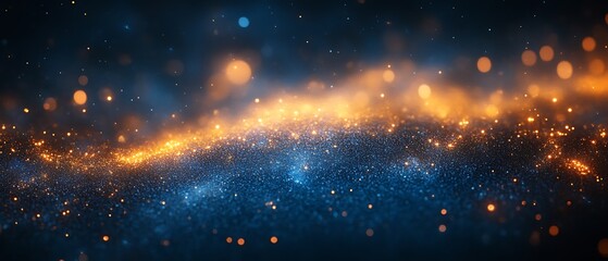 Fototapeta premium A blue and gold sparkling celestial galaxy background display