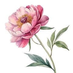 Peony Wildflower Watercolor Isolated on White background