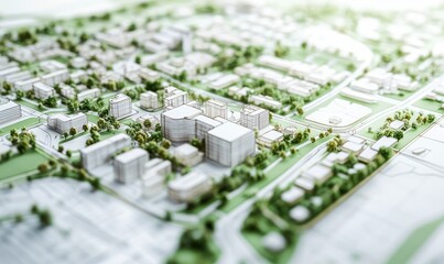 Urban planning and city zoning in detailed technical blueprint. AI generated illustration.