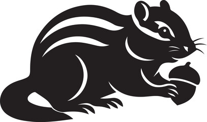 Chipmunk with acorn silhouette, Cute forest animal black and white design
