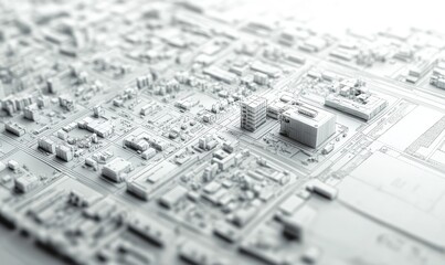 Urban planning and city zoning in detailed technical blueprint. AI generated illustration.