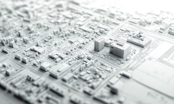 Urban planning and city zoning in detailed technical blueprint. AI generated illustration.