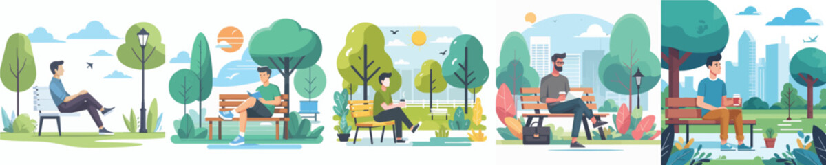 Vector of a man sitting in the park