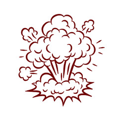 Flat red comic explosion shape with thick black jagged outline in cartoon doodle style
