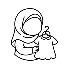 Muslim woman character wearing hijab and holding megaphone in hand-drawn outline style