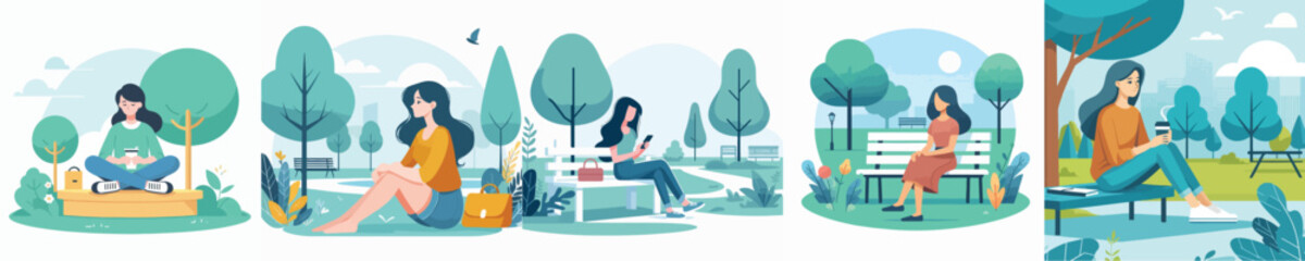Vector of a woman sitting in the park