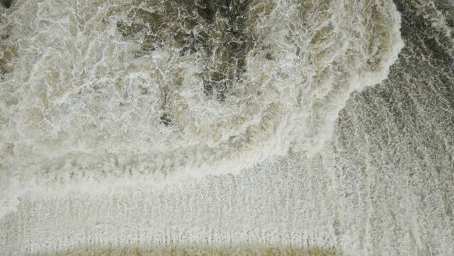 Aerial Overhead View of Rushing Waterfall in Maine