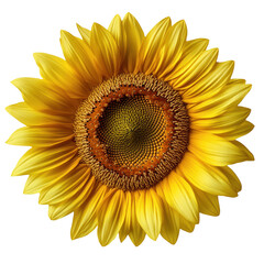 Fototapeta premium Beautiful sunflower close up bright yellow petals floral botanical bloom on transparent background