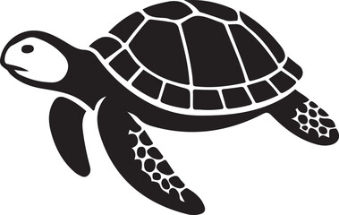 Black and white sea turtle silhouette, Swimming turtle design simple style