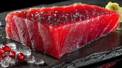 Seared Tuna Steak, Garnish, Dark Background, Food Photography