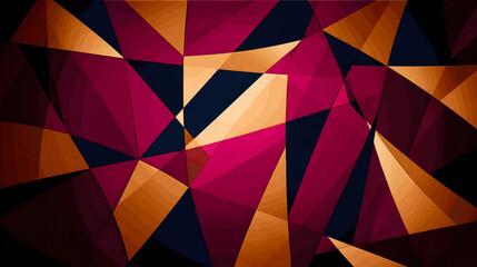 Abstract low poly background with dark pink, orange and navy geometric triangles..