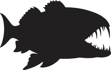 Fangtooth fish side view vector silhouette on white background