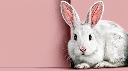 White rabbit pastel background studio shot