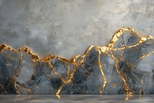 A gray, textured surface with golden veins creates an abstract mountainous or geological feel for a sophisticated backdrop.