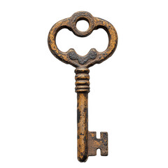 Isolated antique key vintage key old key golden key rusted key on black on transparent background