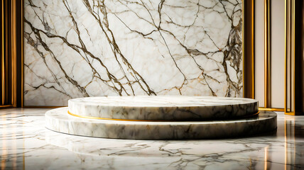 Elegant Two Tiered Marble Display Platform with Gold Accents