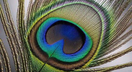 Obraz premium Peacock Feather Eye Macro, Vibrant Blue, Green & Gold Patterns.