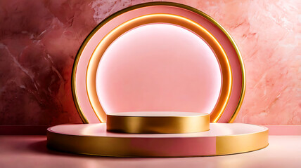 Elegant Pink and Gold Product Display Podium