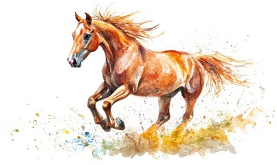 Charming watercolor illustration of a playful kid horse. AI generated illustration.