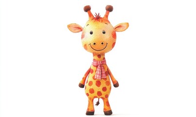 Cheerful watercolor illustration of a kid giraffe doll. AI generated illustration.