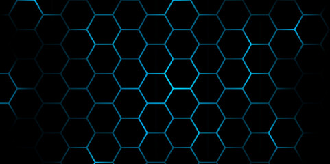 Abstract Hexagonal Grid Background with Glowing Lines. Abstract Futuristic Technology Hexagon Pattern with blue Light Effects. Hexagon. Illustration. Vector. Blue.