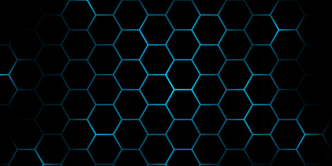 Abstract Hexagonal Grid Background with Glowing Lines. Abstract Futuristic Technology Hexagon Pattern with blue Light Effects. Hexagon. Illustration. Vector. Blue.