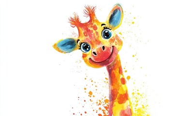 Obraz premium Cheerful watercolor illustration of a kid giraffe doll. AI generated illustration.