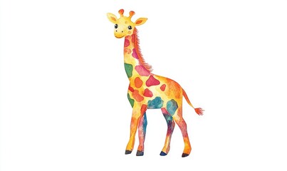 Cheerful watercolor illustration of a kid giraffe doll. AI generated illustration.