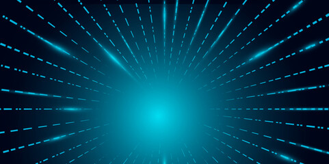 Abstract Futuristic Digital Light Speed Tunnel Background. Abstract technology background with blue lighting. 