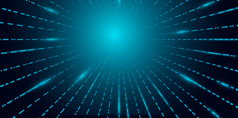 Fototapeta premium Abstract Futuristic Digital Light Speed Tunnel Background. Abstract technology background with blue lighting. 