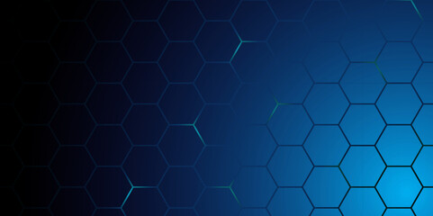 Fototapeta premium Abstract Hexagonal Grid Background with Glowing Lines. Futuristic Technology Hexagon Pattern with blue Light Effects. Hexagon. Illustration. Vector.