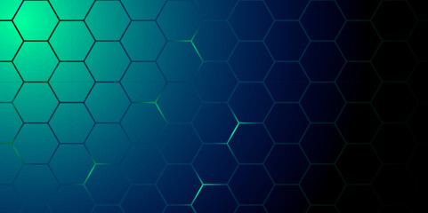Abstract Hexagonal Grid Background with Glowing Lines. Futuristic Technology Hexagon Pattern with blue Light Effects. Hexagon. Illustration. Vector.