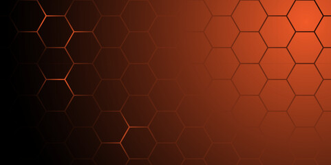 Abstract Red Hexagon Technology Background Vector. Futuristic Red Tech Grid Hex Pattern. Dark Red Honeycomb Abstract Background.