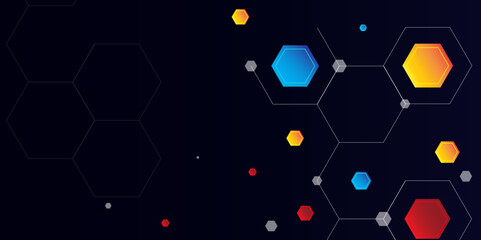 Abstract Hexagon Technology Background with Colorful Geometric Shapes. Colorful Polygonal Molecular Structure Background. 