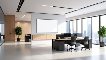 Modern Meeting Room with Whiteboard – 3D Interior Mockup Rendering