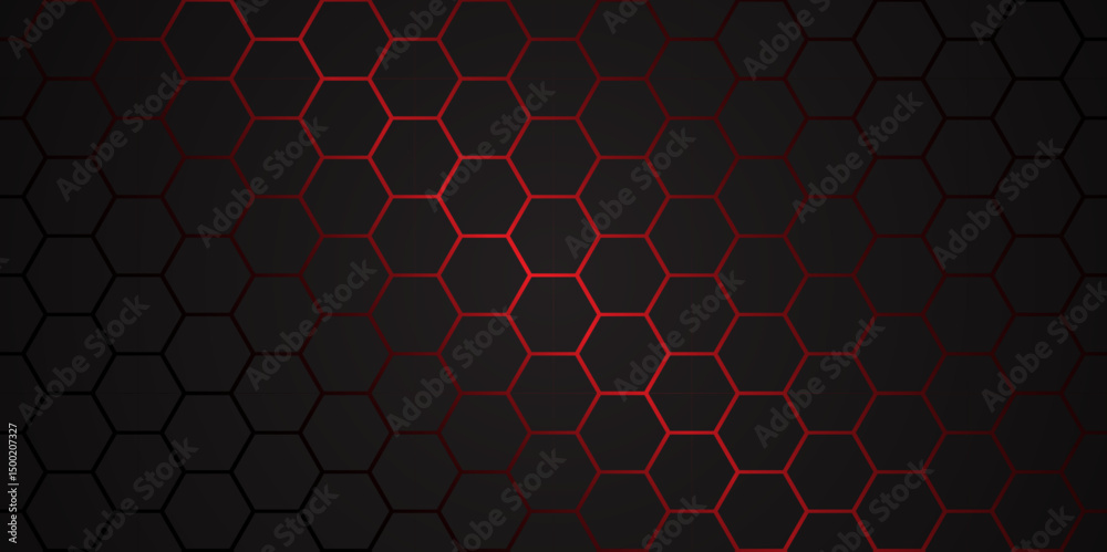 Wall mural dark hexagon abstract technology background with red colored. hexagonal gaming vector tech illustrat