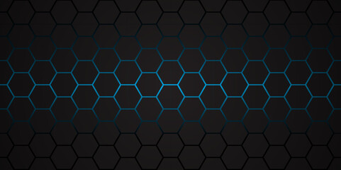 Abstract Hexagonal Grid Background with Glowing Lines. Futuristic Technology Hexagon Pattern with Light Effects. Hexagon. Illustration. Vector.