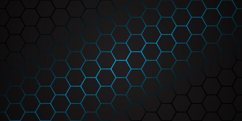 Abstract Hexagonal Grid Background with Glowing Lines. Futuristic Technology Hexagon Pattern with Light Effects. Hexagon. Illustration. Vector.