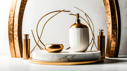 Elegant Gold and Marble Bathroom Accessories Display