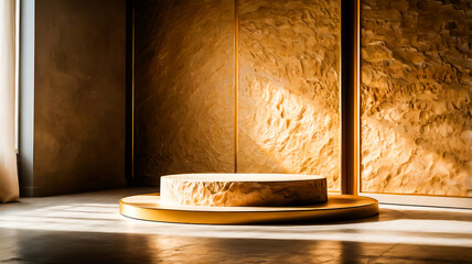 Elegant Gold and Beige Stone Product Display Platform
